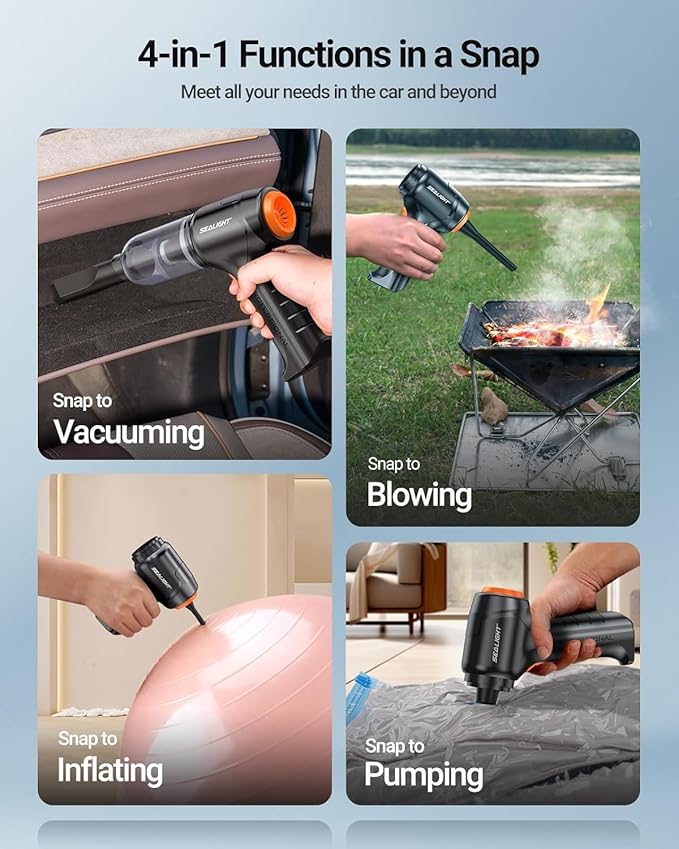 SEALIGHT Handheld Car Vacuum Cleaner, 4 in 1 Mini Vacuum Cleaner Air Duster, High Power Suction with Multi-Nozzles for Car, Home, Office, Pet