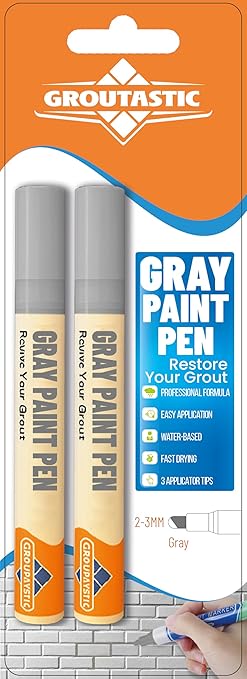 Gray Grout Paint Pen – Tile Grout Colorant & Sealer Marker, Quick-Dry, Ideal for Bathroom, Shower, Kitchen Tiles – Restores Grout Lines,3 Adjustable Tips (2-3 mm) 2 Pack