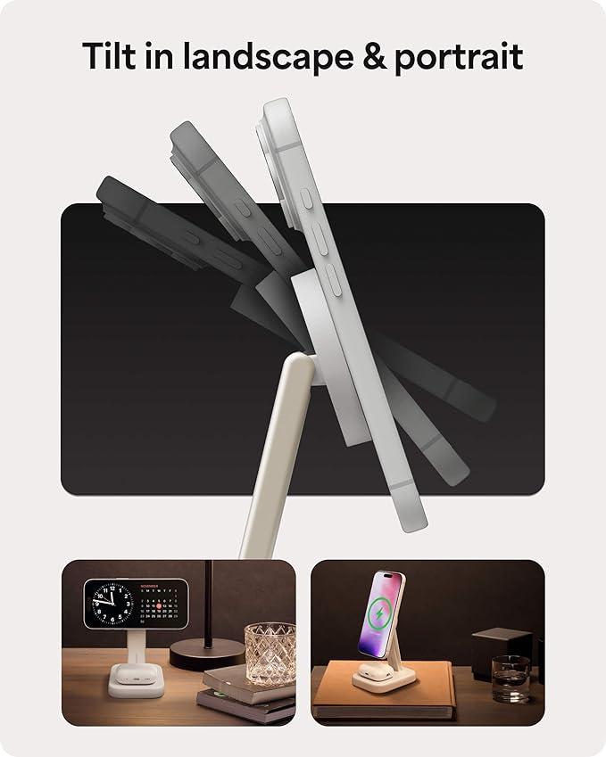 Mophie 2-in-1 Wireless Charging Stand - Qi2-Certified, MagSafe Charger for iPhone & AirPods – Fast Charging Station with Adjustable Phone Stand & Cable Management – Up to 15W Power