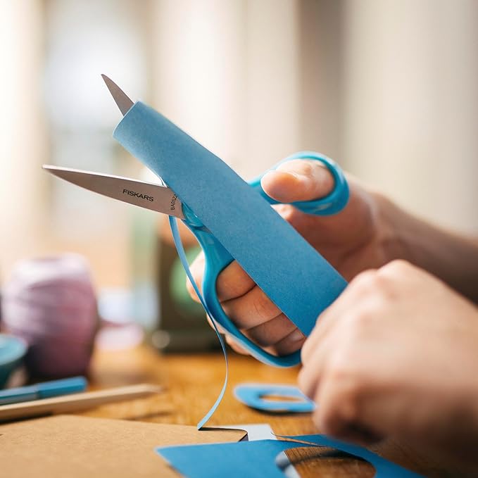 Fiskars 7" Student Scissors for Kids Ages 12-14, Scissors for School or Crafting, Back to School Supplies, Turquoise