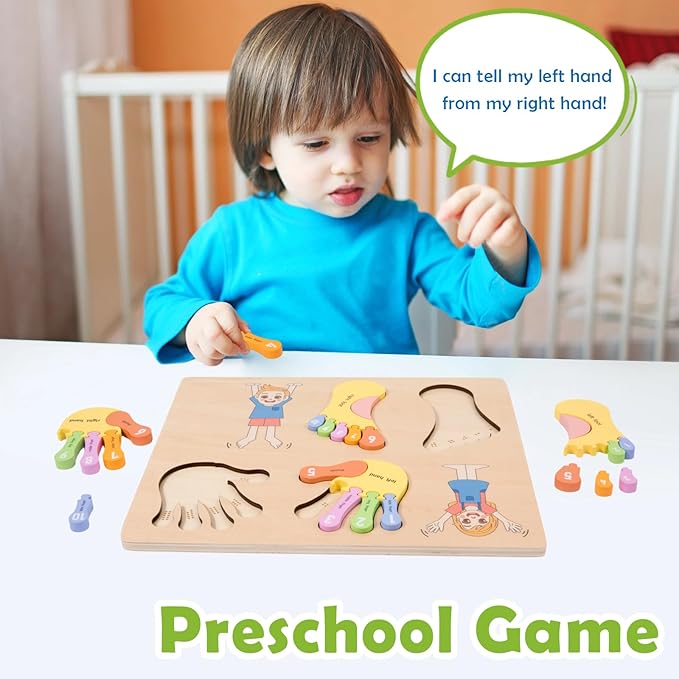 Adena Montessori Number Counting Blocks - Wooden Hands and Feet Shape Toy for Kids, Sorting & Counting Math for Home Classroom, Learn Numbers & Left and Right with Safe Wooden Blocks for Toddlers 3-4