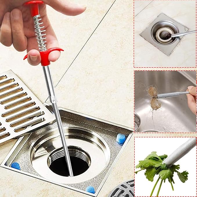 Flexible Grabber Claw Pick Up Reacher Tool with 4 Claws, Drain Snake Hair Clog Remover Tool, Bendable Hose Pickup Reaching Assist Tool for Litter Pick, Toilet, Sewer, Shower, Kitchen Sink (24 Inch)