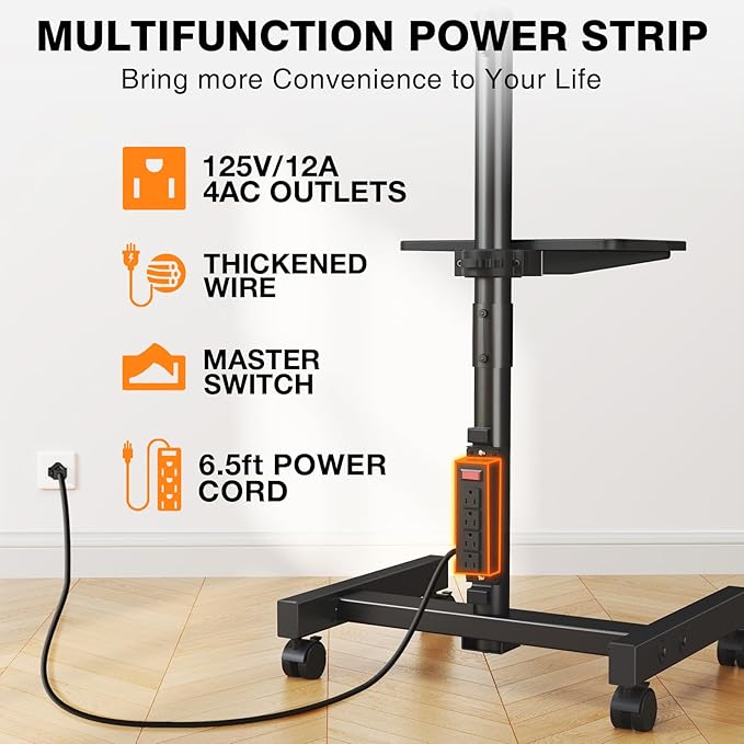 TVON Floor TV Stand with Power Outlet for 13-50 inch TVs up to 55 lbs, Height Adjustable TV Mount Stand with Tilt and Rotat, Max VESA 200x200mm