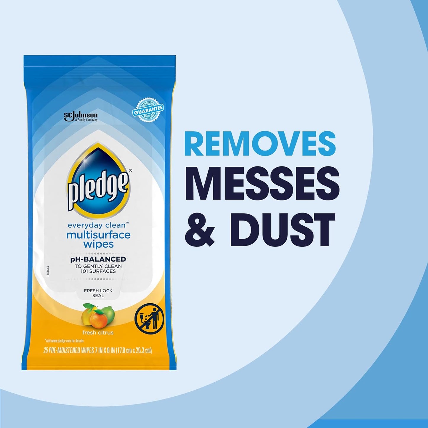Pledge Multisurface Cleaning Wipes, pH Balanced, Fresh Citrus, 25 Count
