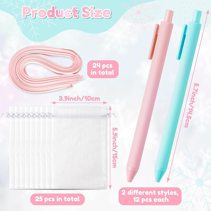 Xqumoi Christmas Pink Candy Sticky Notes with Pen Gift Set - 24 Set Xmas Sweet Self Sticky Writing Memo Pads Ballpoint Pens with Mesh Bag Party Favors School Classroom Rewards Office Supplies