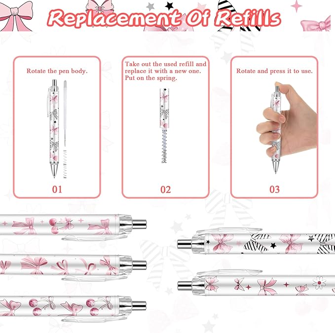 30Pcs Cute Pink Bow Pens Coquette Bow Ballpoint Pens Retractable Ballpoint Pens for Writing Journal Taking Notes School Office Home Thanksgiving Christmas Gift(Bow, 30)