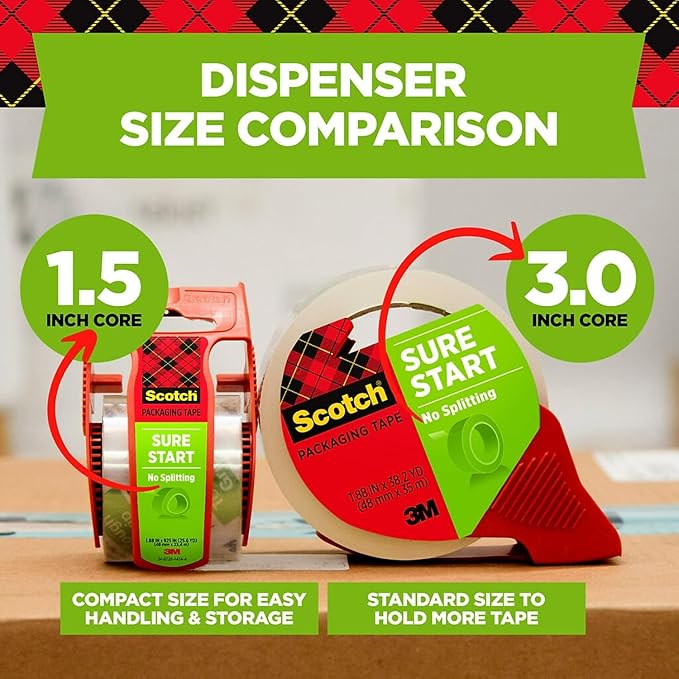 Scotch Brand Sure Start Shipping Packaging Tape with Dispenser, 2 Inches x 800 Inches (145), Clear