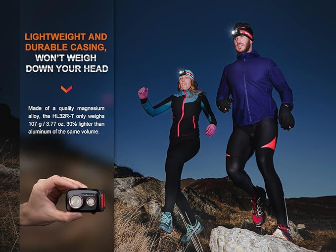 Fenix HL32R-T Trail Running Headlamp, 800 Lumen USB-C Rechargeable Lightweight Bright with Spotlight and FloodLight Dual Beam and a Cable Organizer (Black)