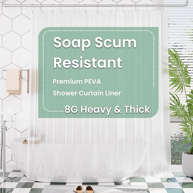 AmazerBath Frosted Shower Curtain Plastic, Heavy Duty Bathroom Curtain Premium PEVA, 8G Weighted Shower Curtains for Bathroom with 3 Big Weighted Stones and 12 Rustproof Grommets, 70x72 Inches