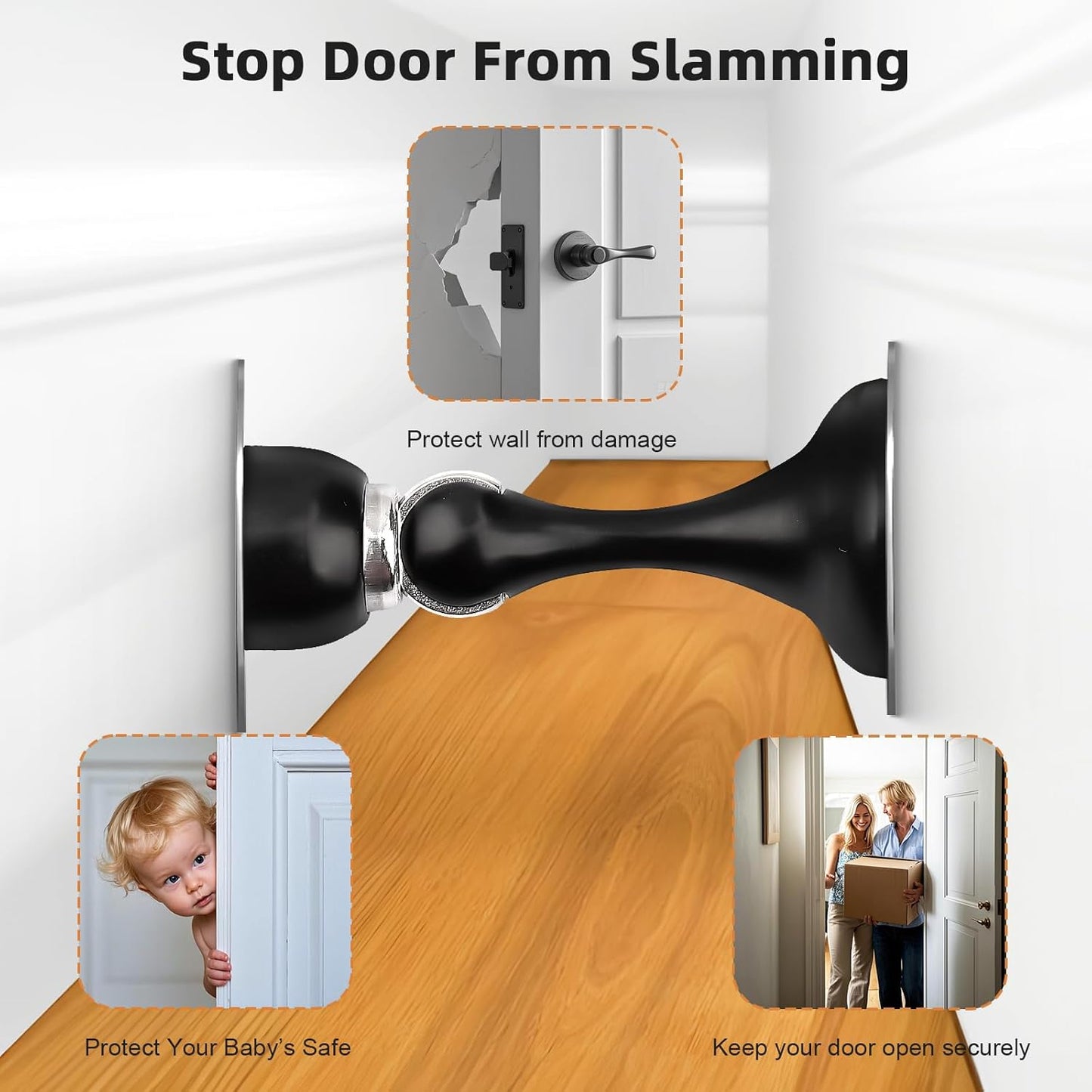 Probrico Black Magnetic Door Stoppers for Bottom of Door, Stainless Steel Magnet Door Catch Door Stop to Keep Door Open, Heavy Duty Door Holder, Wall and Floor Mounting, 1 Pack