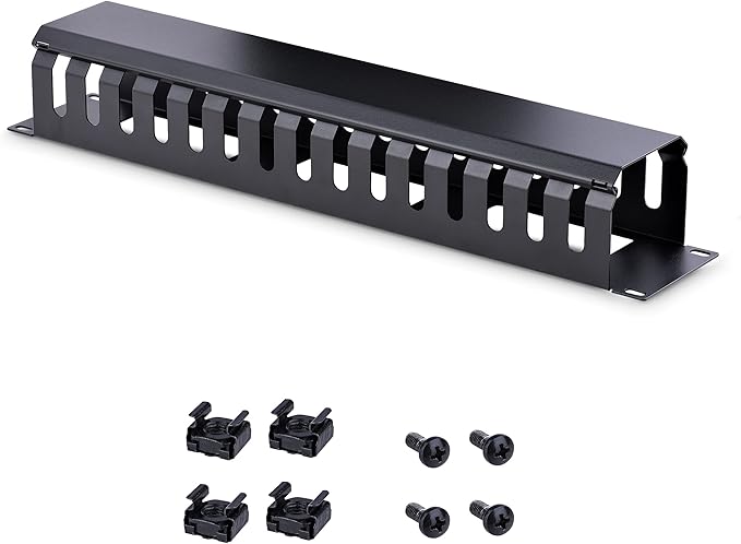 StarTech.com Horizontal 2U Server Rack Cable Management Finger Duct w/ Cover - 19" Network Rack Wire Duct Raceway Panel - Slotted Wire Duct (CMDUCT2U)