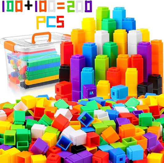 Jenaai 200 Pcs Math Cubes Counting Blocks Linking Connecting Cubes Math Manipulatives with Storage Container Educational Toy for Kids Age 4-8 Kindergarten STEM Activities Preschool(Orange)