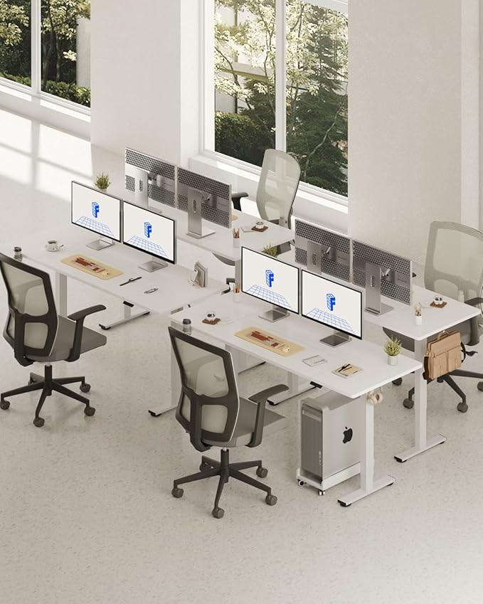FLEXISPOT 63x32 Inch Electric Large Standing Desk for Home & Office, Spacious Splice Board Desk with Cable Management & Organizer, Cup Holder & Hook, White