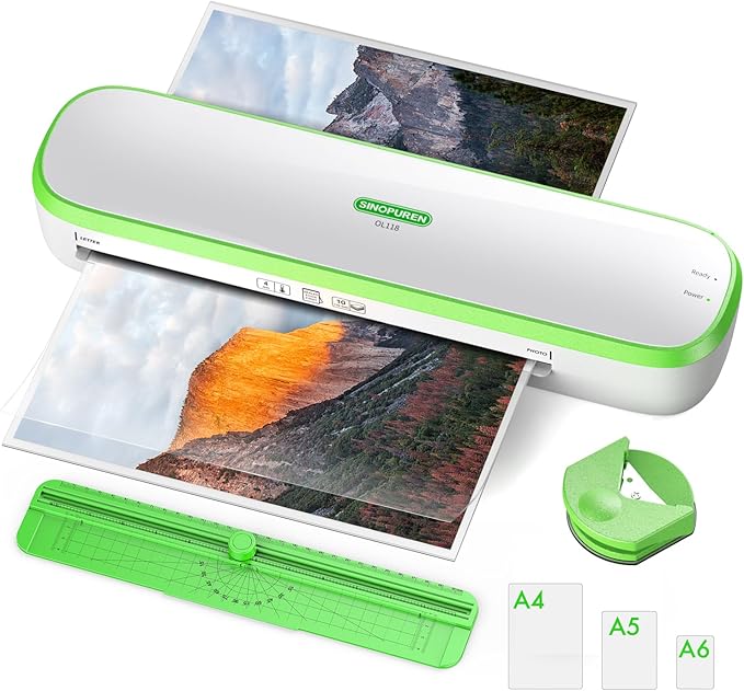 Quiet Laminator Machine for Home & Teachers – SINOPUREN 9-Inch Thermal Laminator, Whisper-Quiet, Fast 3-Min Warm-Up, Jam-Free ABS, Paper Cutter & Corner Rounder, for School, Crafts & Office
