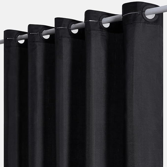 Furlinic Black Stall No Hook Shower Curtain,Heavy Duty Fabric Bathroom Curtain with 6 Plastic Built-in Hooks,Washable & Waterproof,Small Narrow,48x72 Inch
