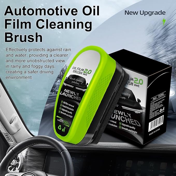 Automotive Oil Film Cleaning Brush, Clear Vision Glass Cleaner, Oil Film Cleaning Brush for Car Windows, Windshield Cleaner Tool, Universal Glass Wipe Board (Green,1PCS)