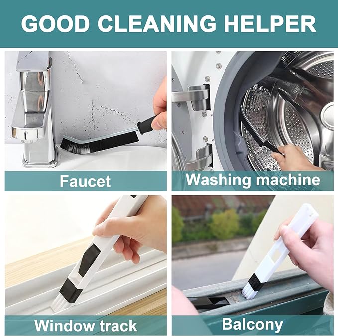 Window Screen Cleaner & Track Cleaning Kit - Detachable Window Cleaner, Mesh Screen Cleaning Brush + 2 Groove Brushes & 6 Replacement Cleaning Cloths, Tool with Wet and Dry Dual - Use