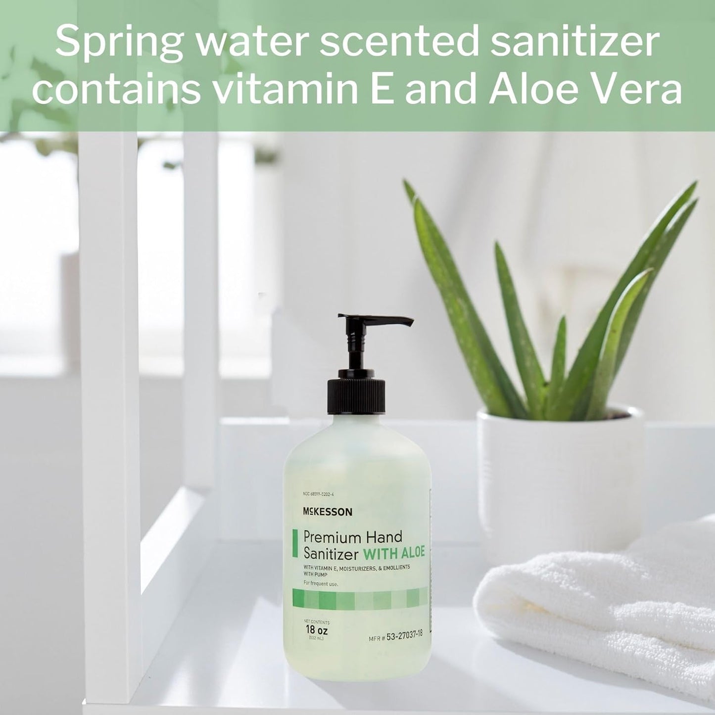 McKesson Hand Sanitizer with Aloe, 18 oz Pump Bottle [Pack of 12] – Bulk, 70% Ethyl Alcohol, Spring Water Scent, No-Rinse Gel with Vitamin E and Moisturizers, Medical-Grade Sanitizer