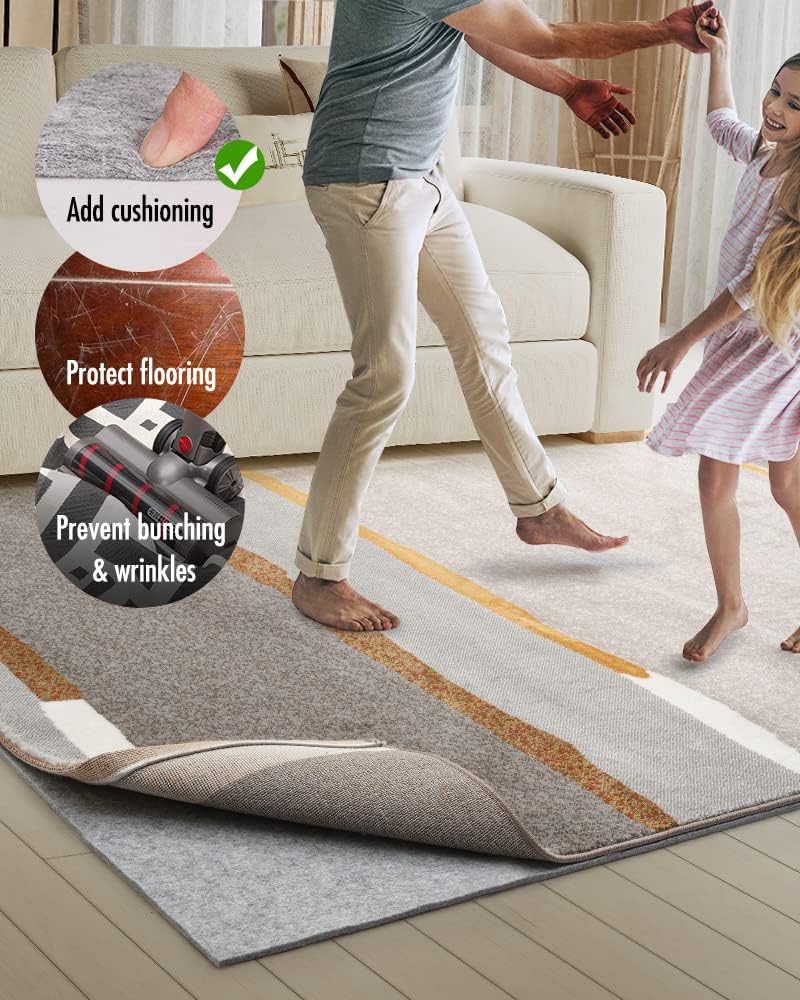 Non Slip Rug Pad Gripper - Round 3 Feet 1/4” Extra Thick Felt Under Rug for Runner Rugs and Hardwood Floors,Super Cushioned Non Skid Carpet Padding