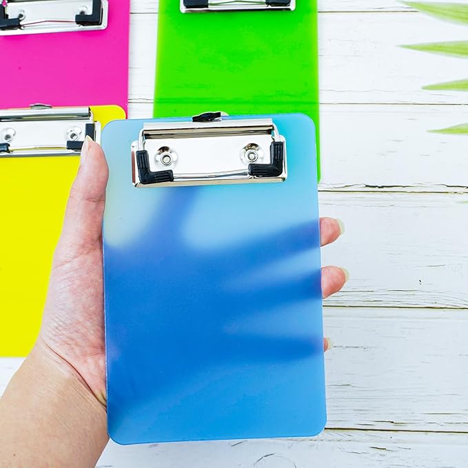 4x6in Mini Clipboards, 6 Pack Plastic Small Clipboards, Translucent A6 Size Mini Clipboard with Retaining Clips, Notepads Pocket Clipboard, Colorful Clip Boards for Classroom Restaurants Office Gifts