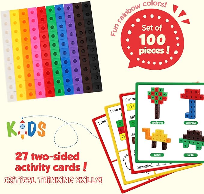 Torlam Math Cubes Math Manipulatives Activity Set, Counting Toys Snap Linking Cube for Kids Kindergarten Learning Activities