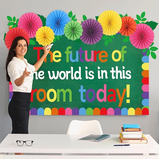 Classroom Bulletin Board Decorations with 3D Paper Fans Inspirational The Future of The World is in This Room Bulletin Board Set for Back to School Motivational Office Home Wall Door Chalkboard Decor