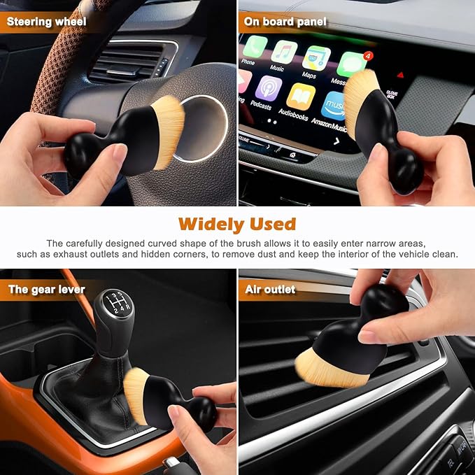 Car Interior Detailing Brush, 2PCS Car Interior Cleaning Soft Brush, Curved Design Car Cleaning Brush Dust Collectors, Car Interior Cleaning Tool Brush with Cover