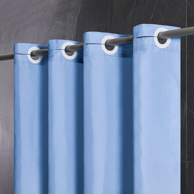 No Hook Stall Size Shower Curtain,48 x 84 Inch Small Half Narrow Shower Curtain Liner,Waterproof Fabric Bathroom Curtains with 6 Plastic Split Grommets,Hotel Grade Machine Washable,Light Blue