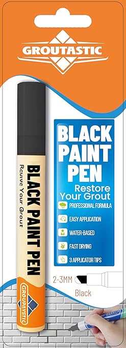Black Grout Paint Pen – Tile Grout Colorant & Sealer Marker, Quick-Dry, Ideal for Bathroom, Shower, Kitchen Tiles – Restores Grout Lines,3 Adjustable Tips (2-3 mm)