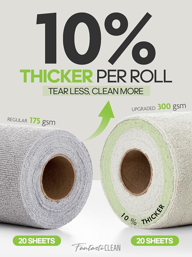 Fantasticlean Tear-Away Dish Cloth- 80 Sheets, 4 Rolls - 10'' by 10'', Reusable Washable Kitchen Towels, Super Absorbent Microfiber Cleaning Cloths (Pink,Blue,Tan,Moss Green)
