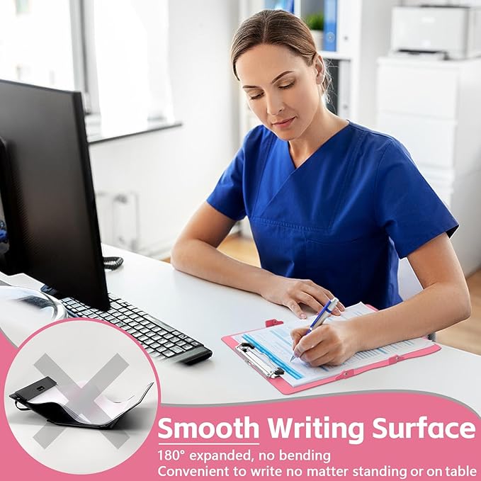 Nursing Clipboard Foldable Nurse Clipboard: 3 Layers Aluminum Folding Clip Board Pocket Size Medical Clipboards Nursing Edition Cheat Charts for Nurses Students Doctors Pink