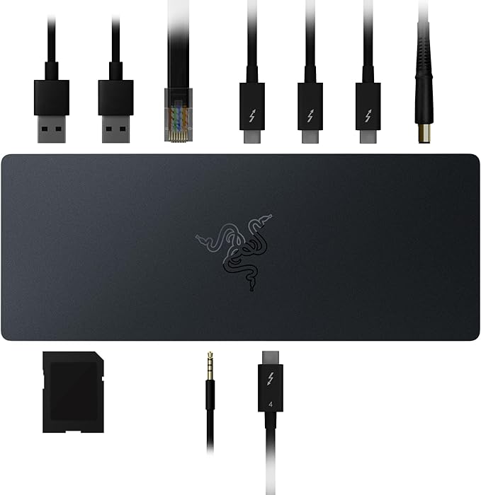 Razer Thunderbolt 4 Dock: 10 Ports in 1 - Dual 4K or Single 8K Video Output - USB A and C Hub, 2.5 GbE Thunderbolt 3, Mac, and PC Compatible - Thunderbolt 4 Certified - Passthrough Charging - Chroma