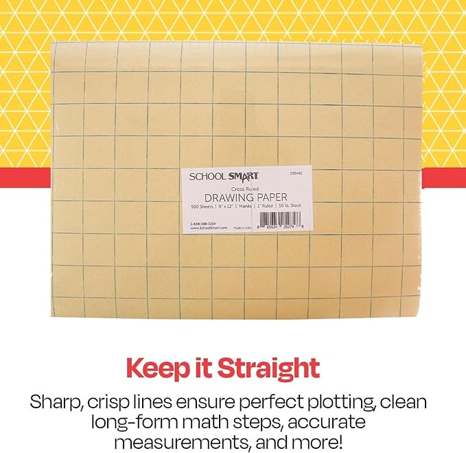School Smart Graph Paper, 1 Inch Rule, 9 x 12 Inches, Manila, Pack of 500 - 085481
