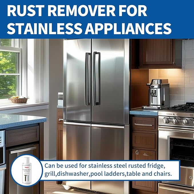 Stainless Steel Rust Stain Remover & Cleaner, Rust Spot Stain Remover for Stainless Steel Appliances and Furniture - Ideal for Grill, Fridge, Knife or Pan & more - 3.72 Fl Oz