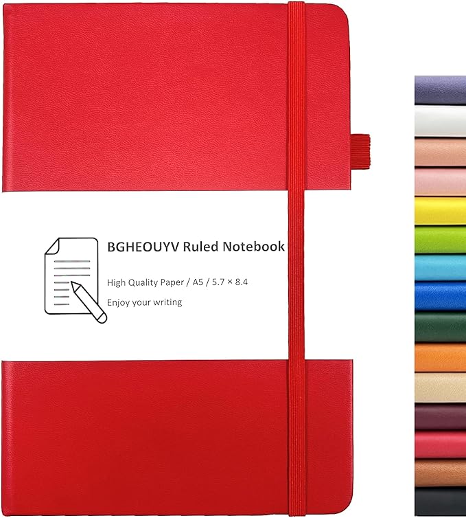 Notebook Journal, College Ruled Notebook Lined A5 160 Pages,Hard Cover Journals for Writing, Notebooks for Work Office School Women Men,5.7 inches x 8.4 inches(Red)