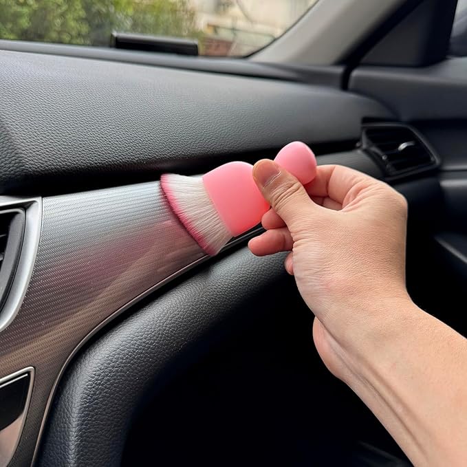 Car Detailing Brush, Soft Bristle Cleaning Brush, Scratch-Free Auto Duster Tool for Dashboard, Air Vents, Leather & Interior Cleaning (Pink)