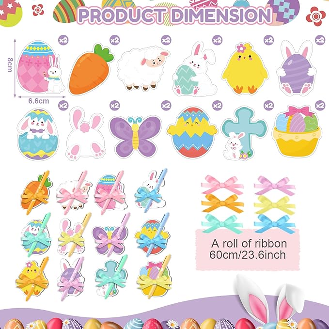 24 Set Easter Sticky Notes and Pens Set Gifts Self Sticky Note and Pens Mini Notepad Cute Memo for Study Office Supplies