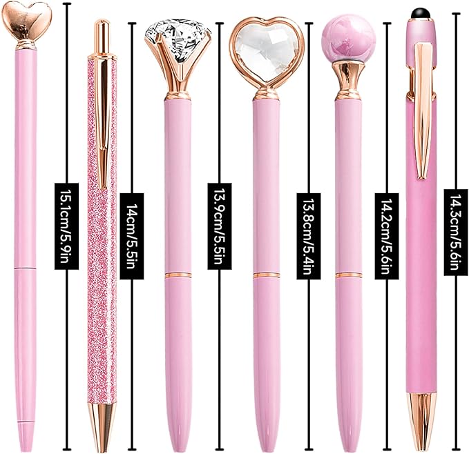 Pink Pens for Women, 6 Pcs Cute Pens Ballpoint Pen Bulk, 1.0mm Medium Point Black Ink, Office and School Supplies Fancy Nice Pen Gifts for Girls Nurse Teacher (Pink)
