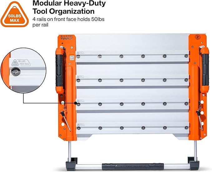 KLEIN TOOLS BC700WA LiftPro 24-Inch Wall Mount System, Heavy-Duty Modular Tool Organization with Four Interior and One Exterior Rail, 50-Pound Capacity Per Rail For Man Lift and Scissor Lift