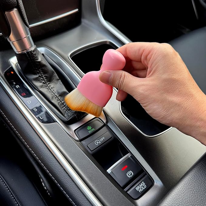 Car Detailing Brush, Soft Bristle Cleaning Brush, Scratch-Free Auto Duster Tool for Dashboard, Air Vents, Leather & Interior Cleaning (Pink&Brown with Cap)