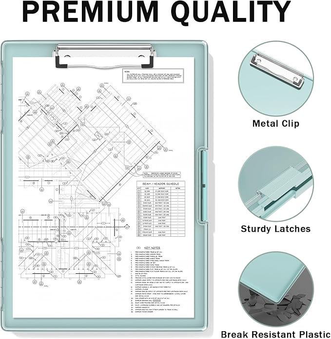 Rimilak Plastic Clipboard with Storage, Side Opening with 2 Compartment, Size 13.3 x 9.4 x 1.5 Heavy Duty High Capacity Nursing Box for Work School & Office Supplies, Dark Green