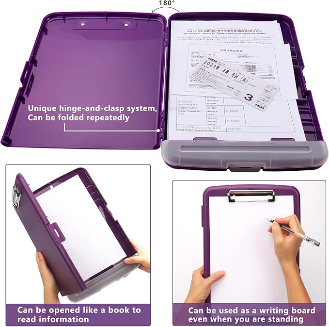 SFLHHDM Purple Clipboard, Clip Boards 8.5x11, Teacher Clipboards with Storage, Plastic Clipboard with Pen Holder, Clipboards Storage for Women Teachers Work, School & Office Supplies