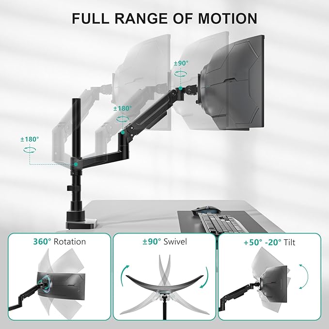 WALI Heavy Duty Monitor Arm Desk Mount for 13-49 Inch Ultrawide Screens, Single Monitor Arm with Full Motion Tilt, Swivel, Rotation, Holds up to 44 lbs, C-Clamp Mount for VESA 75/100mm (GSDM001-P)