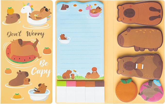 B1ykin Cute Sticky Notes Set - Don’t Worry Be Capy Self-Stick Notes Pad, 550 Sheets Writing Memo Pages Sticky Notepad for Teacher Appreciation Gift School Office Party Favors Supplies (Capybara)
