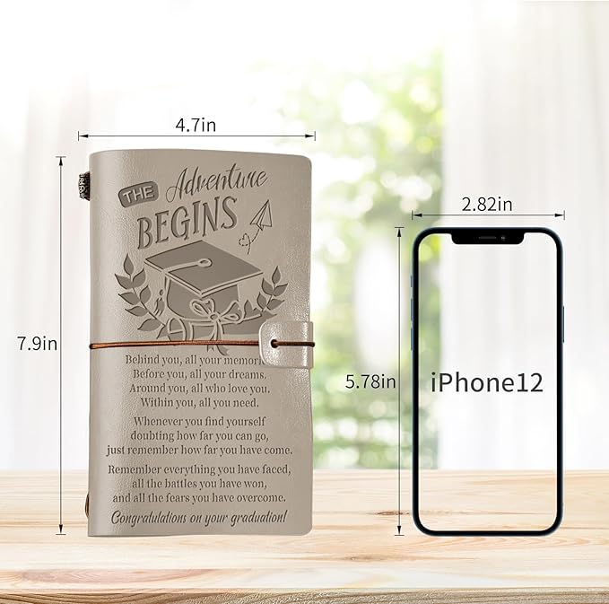 PRSTENLY Graduation Gifts Leather Journal, Graduation Gifts for Her Him 140 Page Refillable Journal, High School University College Graduation Gift Ideas for Women Men (Grey)