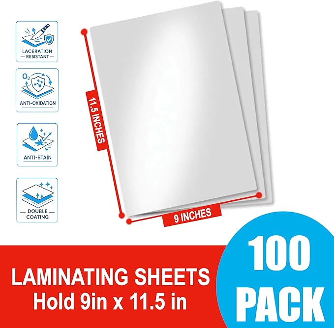 3MIL Thermal Laminating Sheets (100 Count) 9x11.5 inch, Letter Size, Dry-Erase Friendly Laminating Pouches, Compatible with Laminator, Crystal Clear Laminated Finish
