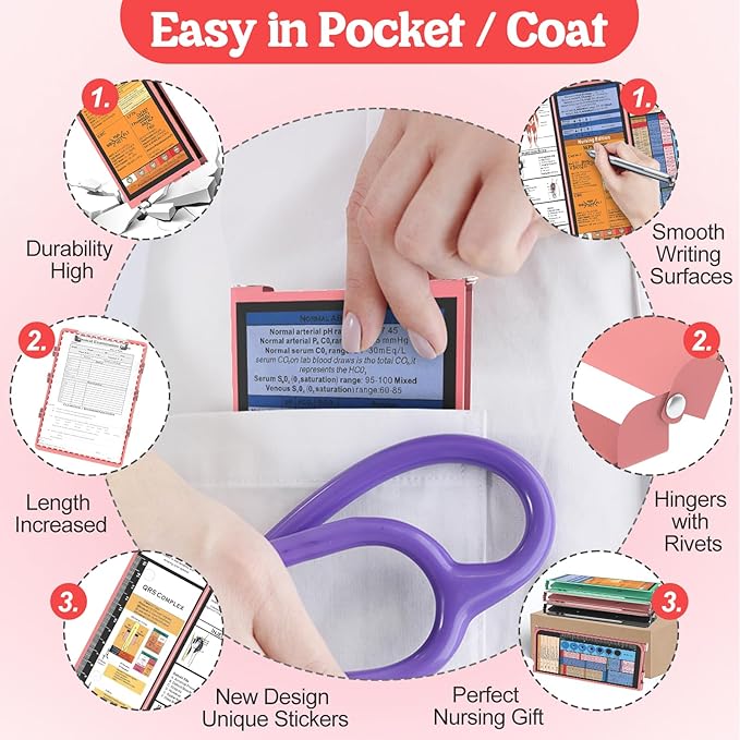 Nursing Clipboard Foldable Edition Cheat Sheets Aluminum 4 Layers Pocket Size Size Pen Clip Pocketfor Nurses Students School Doctor- Rose Christmas Gifts Idea