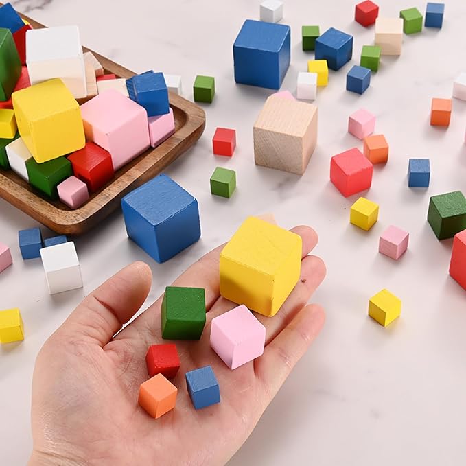 50-Pack DIY Wooden Cube, 0.4 Inch(1 Cm) Colored Natural Wood Blocks for Crafts Making Puzzle Games/Wedding/Home Decor/Dice/Building, Square Blank Block [White]
