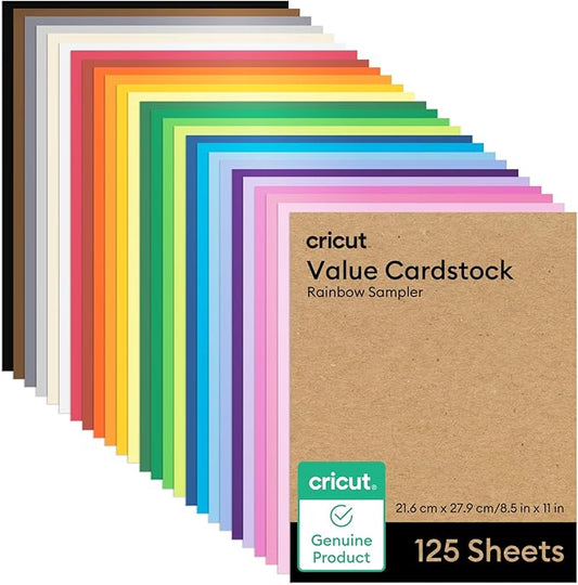 Cricut Value Cardstock Paper, Rainbow Sampler - 125 sheets (8.5" x 11") - Compatible with Joy Xtra, Explore, & Maker Machines - Letter Size