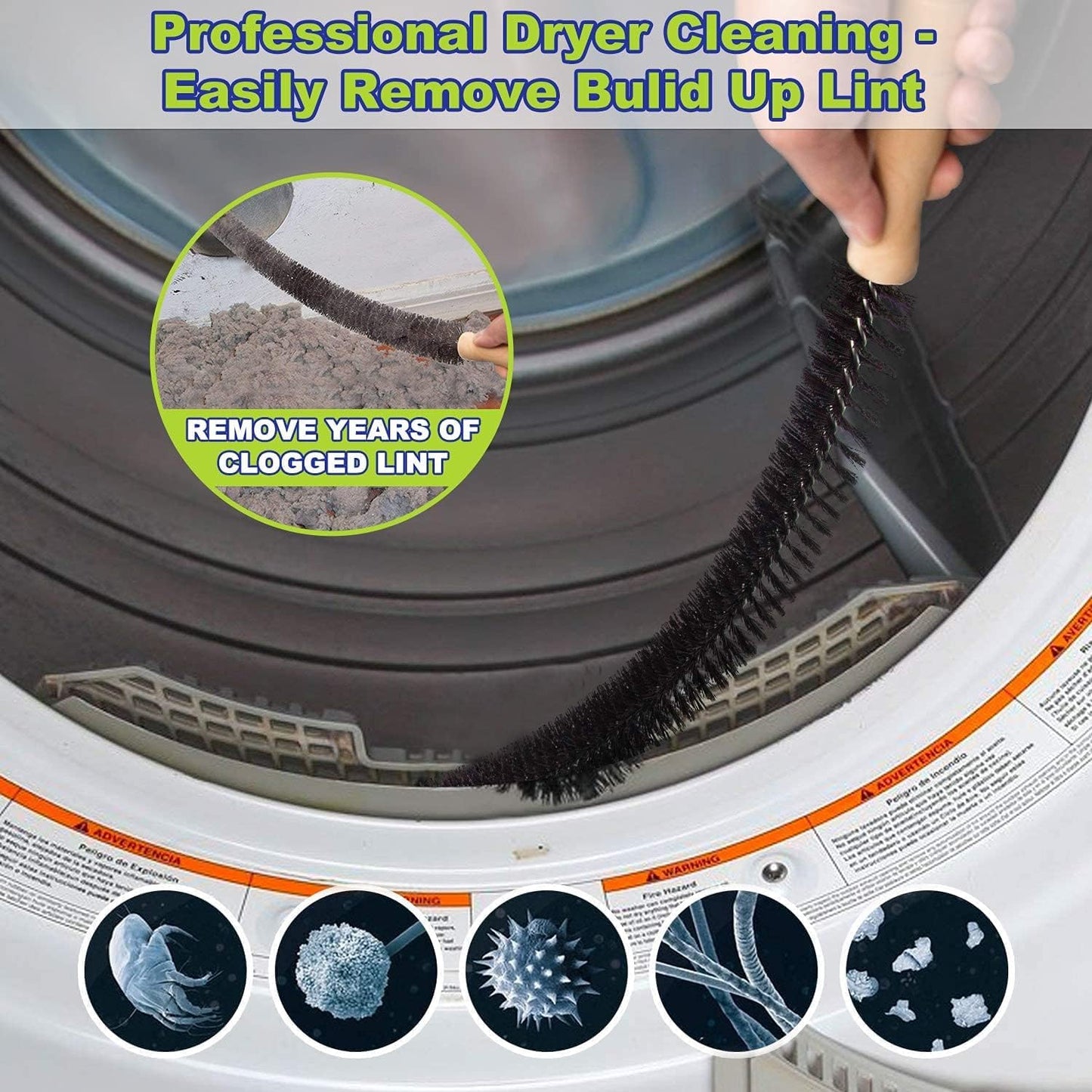 Sealegend 15-Piece Dryer Vent Cleaner Kit Omnidirectional Dryer Cleaning Kit Include 30 Feet Dryer Vent Brush, Black Dryer Lint Vacuum Attachment&Dryer Lint Trap Brush, Vacuum & Dryer Adapters